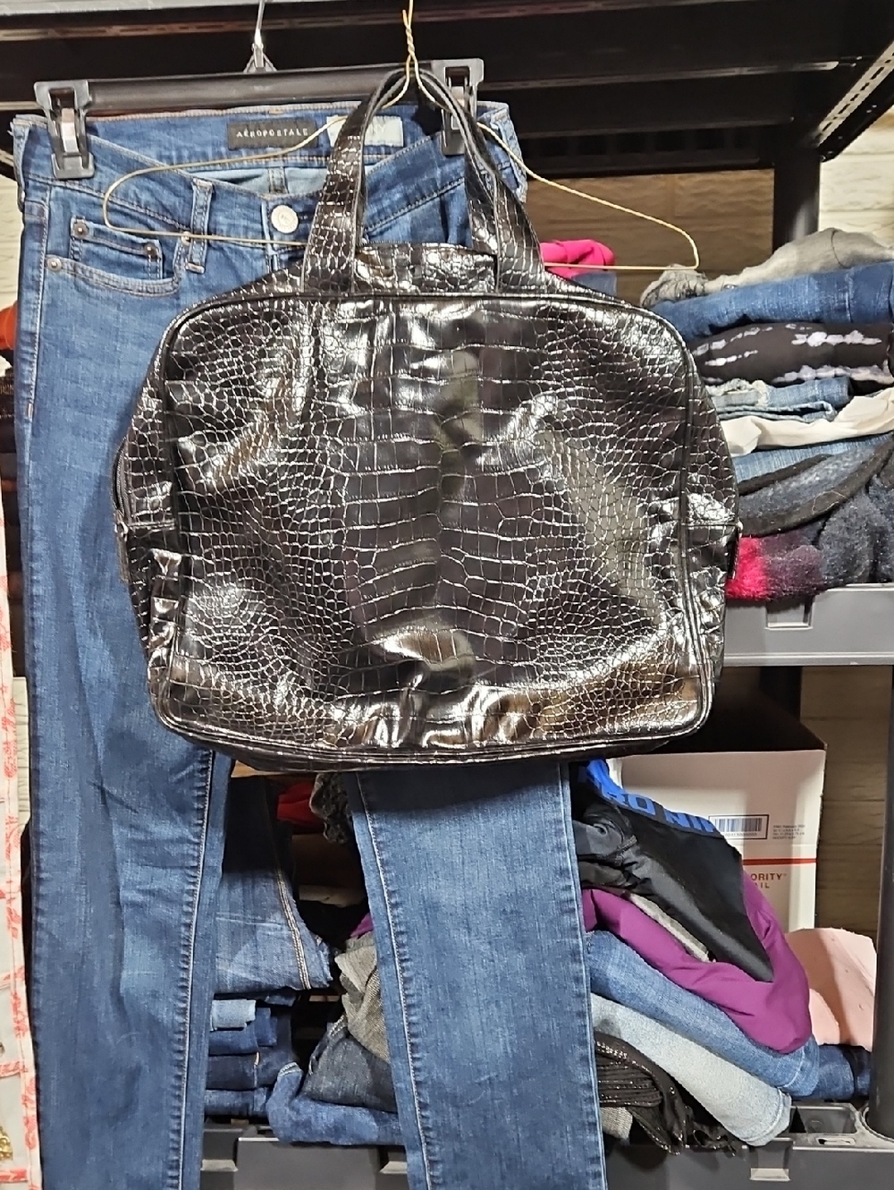 Saks Fifth Avenue Black Croc-Embossed Laptop Tote